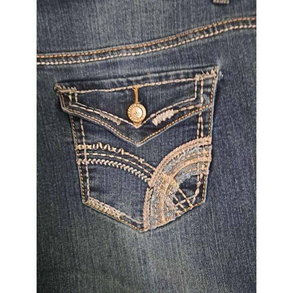 Apollo Womens Blue Denim Capri Jeans Indigo Wash Embellished Pockets - Picture 6 of 9